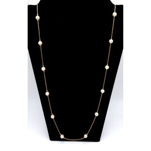Gold Tone Faux Pearl Station Necklace Layered‎ 30in